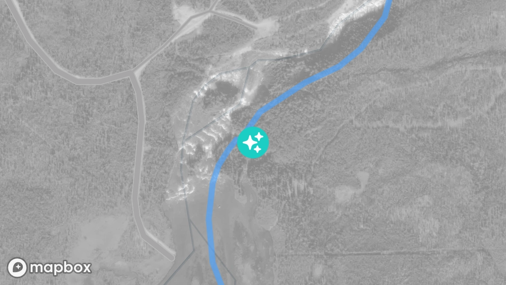 A satellite image of Split Rock, located east of Whatì Falls.