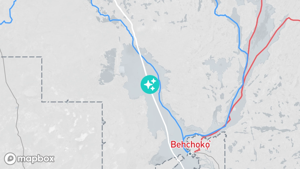 A satellite image of Dı Hǫǫ̀la Łǫ, located in the center of Marian Lake.